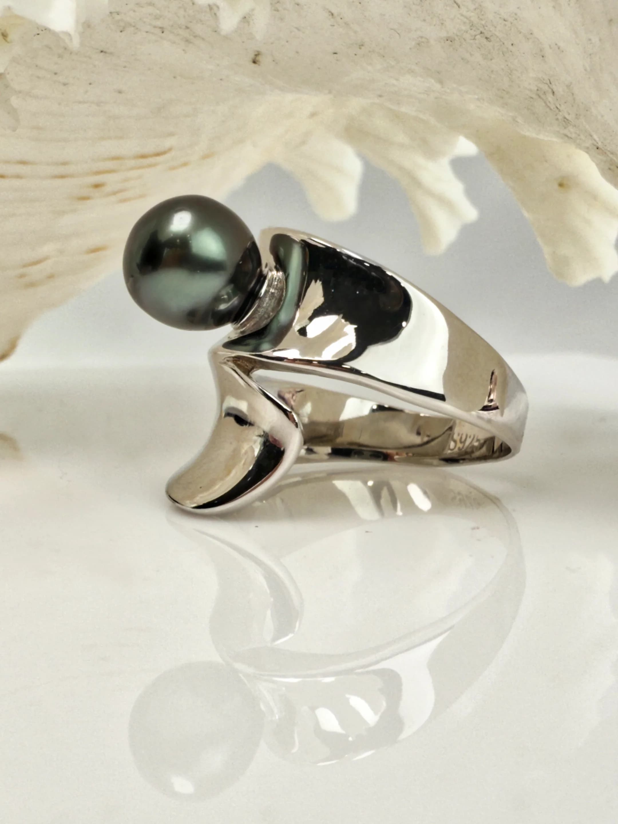 Signature Tahitian pearl statement ring with wrapped sterling silver band